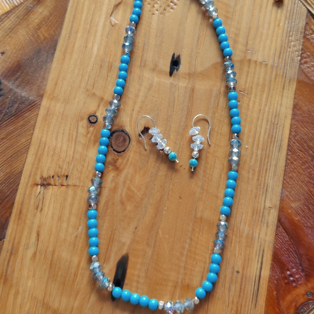 Blue Bead Necklace & Earring Set